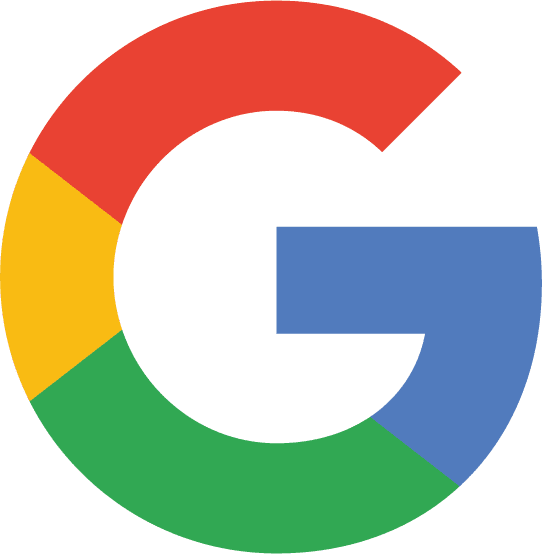 Google logo with multicolored segments.